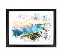 Niagara Falls Sunrise In Canada Watercolour Modern Framed Print | A2 Black Framed Wall Art | Ready to Hang | Modern Landscape Picture | Living Room Bedroom Lounge Office