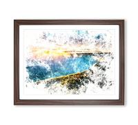 Niagara Falls Sunrise In Canada Watercolour Modern Framed Print | A2 Walnut Framed Wall Art | Ready to Hang | Modern Landscape Picture | Living Room Bedroom Lounge Office