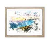 Niagara Falls Sunrise In Canada Watercolour Modern Framed Print | A4 Oak Framed Wall Art | Ready to Hang | Modern Landscape Picture | Living Room Bedroom Lounge Office