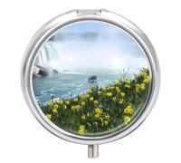 Niagara Falls Waterfall Round Pill Box Organiser 3 Compartment Portable Medicine Case