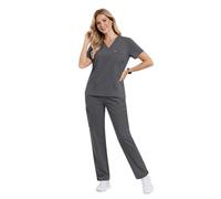 NiaHin 2026 Scrubs Uniforms Women Set with 11 Pockets, 4-Way Stretch Classic V-Neck Scrub Top & Trousers, Beauty Tunic, Medical Nurses Uniform for Healthcare Hospital/Dental Practice