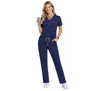 NiaHin 2026 Scrubs Uniforms Women Set with 11 Pockets, 4-Way Stretch Classic V-Neck Scrub Top & Trousers, Beauty Tunic, Medical Nurses Uniform for Healthcare Hospital/Dental Practice