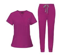 NiaHin 2026 Scrubs Uniforms Women Set with 11 Pockets, 4-Way Stretch V-Neck Scrub Top & Jogger Pants, Beauty Tunic, Nurses Uniform, Medical Work Wear for Healthcare Hospital/Dental Practice - Unisex