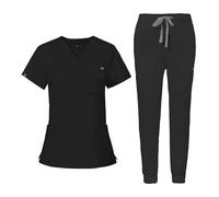 NiaHin 2026 Scrubs Uniforms Women Set with 11 Pockets, 4-Way Stretch V-Neck Scrub Top & Jogger Pants, Beauty Tunic, Nurses Uniform, Medical Work Wear for Healthcare Hospital/Dental Practice - Unisex