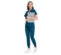 NiaHin 2026 Scrubs Uniforms Women Set with 11 Pockets, 4-Way Stretch V-Neck Scrub Top & Jogger Pants, Beauty Tunic, Nurses Uniform, Medical Work Wear for Healthcare Hospital/Dental Practice - Unisex