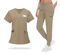 NiaHin 2026 Scrubs Uniforms Women Set with 11 Pockets, 4-Way Stretch V-Neck Scrub Top & Jogger Pants, Beauty Tunic, Nurses Uniform, Medical Work Wear for Healthcare Hospital/Dental Practice - Unisex