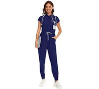 NiaHin 8 Pockets Scrub Jumpsuit for Women - Soft Stretch Medical Uniforms Scrubs Jogger Set Comfortable Ladies Workwear Overall