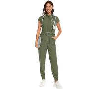 NiaHin 8 Pockets Scrub Jumpsuit for Women - Soft Stretch Medical Uniforms Scrubs Jogger Set Comfortable Ladies Workwear Overall