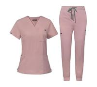 NiaHin Unisex Scrubs Uniforms Women Set, 11 Pockets Stretch V-Neck Scrub Top & Jogger Pants, Beauty Tunic, Nurses Uniform, Medical Work Wear for Healthcare Hospital/Dental Practice