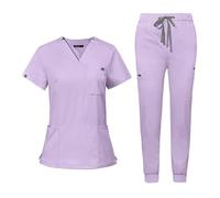 NiaHin Unisex Scrubs Uniforms Women Set, 11 Pockets Stretch V-Neck Scrub Top & Jogger Pants, Beauty Tunic, Nurses Uniform, Medical Work Wear for Healthcare Hospital/Dental Practice