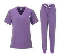 NiaHin Unisex Scrubs Uniforms Women Set, 11 Pockets Stretch V-Neck Scrub Top & Jogger Pants, Beauty Tunic, Nurses Uniform, Medical Work Wear for Healthcare Hospital/Dental Practice