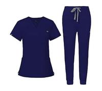 NiaHin Unisex Scrubs Uniforms Women Set, 11 Pockets Stretch V-Neck Scrub Top & Jogger Pants, Beauty Tunic, Nurses Uniform, Medical Work Wear for Healthcare Hospital/Dental Practice