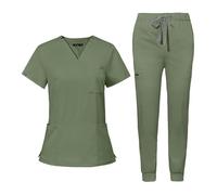NiaHin Unisex Scrubs Uniforms Women Set, 11 Pockets Stretch V-Neck Scrub Top & Jogger Pants, Beauty Tunic, Nurses Uniform, Medical Work Wear for Healthcare Hospital/Dental Practice