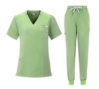 NiaHin Unisex Scrubs Uniforms Women Set, 11 Pockets Stretch V-Neck Scrub Top & Jogger Pants, Beauty Tunic, Nurses Uniform, Medical Work Wear for Healthcare Hospital/Dental Practice