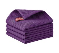 Nialnant 100% Cotton Dish Cloths for Washing Dishes, 4 Pack Waffle Weave Dish Towels,Super Soft Absorbent Cleaning Rags-Purple,12x12 Inch