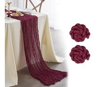 Nialnant 2 Pcs Burgundy Cheesecloth Table Runner, Gauze Table Runner for Romantic Candlelight Dinners Table Decor, Birthday Party Wedding Decor, Graduation Engagements