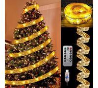 Nialnant - Christmas Tree Ribbon Lights, 33.5ft 100 LED Gold Christmas Tree Lights, Christmas Ribbon Timer, Christmas Tree Decoration