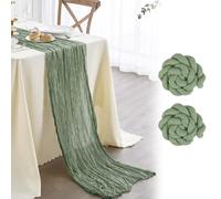 Nialnant Sage Green Gauze Table Runners, 10Ft Holiday Boho Cheesecloth Table Runner for Special Banquets Party, Wedding Reception Bridal Showers Decorations-2 Pcs