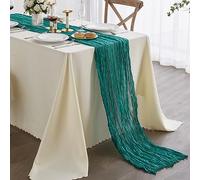 Nialnant Teal Cheesecloth Table Runner,35 x 160 Inch Gauze Table Runners for Wedding Bridal Shower Birthday Party,Farmhouse Holiday Table Runner for Indoor & Outdoor