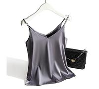 NIAN Spaghetti Strap Top Women Halter V Neck Basic White Cami Sleeveless Satin Silk Tank Tops Women'S Summer Camisole Plus Size
