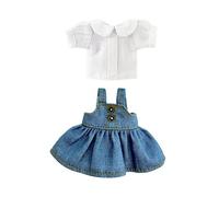 niannyyhouse 1/12 BJD Doll Clothes White Shirt Denim Overall Skirt OB11 4.3in Action Figures Doll Dressup (Blue-2)