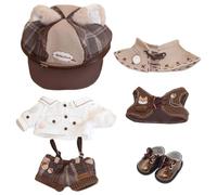 niannyyhouse 10cm 15cm 20cm Doll Clothes Brown Hat Shirt Strap Pants Shawl Vest Leather Shoes Vintage Detective Suit Soft Plush Toy Dress Up (20cm)