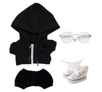 niannyyhouse 10cm 15cm 20cm Plush Doll Clothes Hoodie Trousers Glasses Canvas Shoes Sportswear Outfit Soft Stuffed Toy Dressup (Black-20cm)