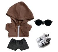 niannyyhouse 10cm 15cm 20cm Plush Doll Clothes Hoodie Trousers Glasses Canvas Shoes Sportswear Outfit Soft Stuffed Toy Dressup (Brown - 20cm)