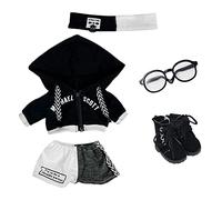 niannyyhouse 15cm Plush Doll Clothes Loose Black and White Suit Headwear Hoodie Pants Glasses Shoes Doll Dressup (Black, 15cm)