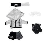 niannyyhouse 15cm Plush Doll Clothes Loose Black and White Suit Headwear Hoodie Pants Glasses Shoes Doll Dressup (White, 15cm)