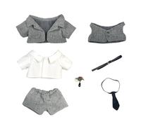 niannyyhouse 20cm Plush Doll Clothes Coat Shirt Pants Vest Belt Tie Accessories Suit 8in Doll Dress Up (Grey)