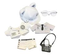 niannyyhouse 20cm Plush Doll Clothes Hat Coat Shirt Pants Backpack Glasses White Cat Set 8in Doll Accessories Dress Up