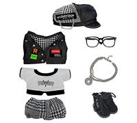 niannyyhouse 20cm Plush Doll Clothes Hat Vest T-shirt Pants Glasses Necklace Shoes Doll Accessories (Black, 20cm)