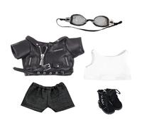 niannyyhouse 20cm Plush Doll Clothes Leather Coat Jeans Glasses Vest Shoes Jacket Outfit 8in Dolls Dress Up (Black-20cm)
