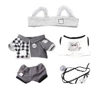 niannyyhouse 20cm Plush Doll Clothes Wolf Ear Headband Coat Pants Vest Backpack 8in Doll Dressup