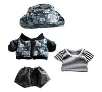 niannyyhouse 20cm Plush Doll Hat Jacket Striped T-shirt Leather Pants 8in Kpop Stuffed Doll Clothes (B1-Boy)