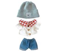niannyyhouse 7.8in/20cm Plush Doll Clothes Hat Button Sweater Denim Flanging Jeans Doll Dressup (Grey+White)