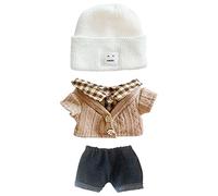 niannyyhouse 7.8in/20cm Plush Doll Clothes Hat Button Sweater Denim Flanging Jeans Doll Dressup (White+Brown)