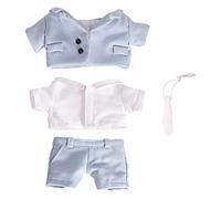 niannyyhouse Blue Suit Coat Tie White Shirt Pants 20cm Plush Doll Clothes (Light blue)