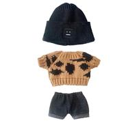 niannyyhouse Doll Clothes Suit 20cm Plush Doll Clothes Square Face Hat White Sweater Denim Shorts 8in Kpop Stuffed Doll Clothing Dressup (Black+Brown)