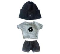 niannyyhouse Doll Clothes Suit 20cm Plush Doll Clothes Square Face Hat White Sweater Denim Shorts 8in Kpop Stuffed Doll Clothing Dressup (Grey2)