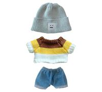 niannyyhouse Doll Clothes Suit 20cm Plush Doll Clothes Square Face Hat White Sweater Denim Shorts 8in Kpop Stuffed Doll Clothing Dressup (Grey+Blue)