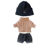 niannyyhouse Doll Clothes Suit 20cm Plush Doll Clothes Square Face Hat White Sweater Denim Shorts 8in Kpop Stuffed Doll Clothing Dressup (Brown)