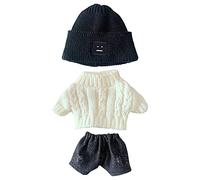 niannyyhouse Doll Clothes Suit 20cm Plush Doll Clothes Square Face Hat White Sweater Denim Shorts 8in Kpop Stuffed Doll Clothing Dressup (Black)