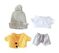 niannyyhouse Hat Yellow Sweater T-Shirt Plaid Pants 4-Piece Set Dress Up 7.8in(20cm) Plush Doll Stuffed Figures Toys Clothes Accessories