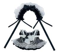 niannyyhouse Headdress Dress Apron 10cm 15cm 20cm Plush Doll Lace Maid Outfit Dress Up Accessories (Black-20cm)