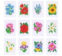 Nianxi 12Pcs Flower Mini Diamond Painting Kits for Adults,Small Diamond Art Kit Full Round Drill,Gem Art for Beginner,Gifts,Home Wall Decor