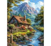 Nianxi Landscape Paint by Numbers for Adults,House Painting by Number Kits on Canvas,Easy DIY Cheerful Painting for Beginners,Home Wall Decor (Mountain Cottage)