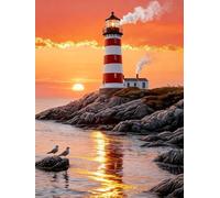 Nianxi Lighthouse Paint by Numbers for Adults,Sunset Painting by Number Kits Canvas,Easy Cheerful Painting DIY for Beginners,Home Wall Decor (Sunset on The Beach)
