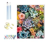 Nianxi Wooden Framed Succulent Paint by Numbers Kits for Adults,DIY Plant Painting Kit on Canvas, Color by Numbers Acrylic,Adult Paint by Number for Wall Decor and Gifts(Potted Plant)